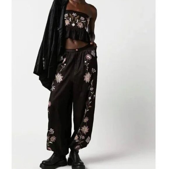 Free People Harmony Embroidered Pant Set NWT Xsmall